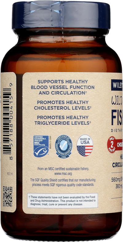 Wiley's Finest Wild Alaskan Fish Oil Cholesterol Support - Heart Health Supplement for Men and Women - 560mg Omega-3s - 90 Softgels