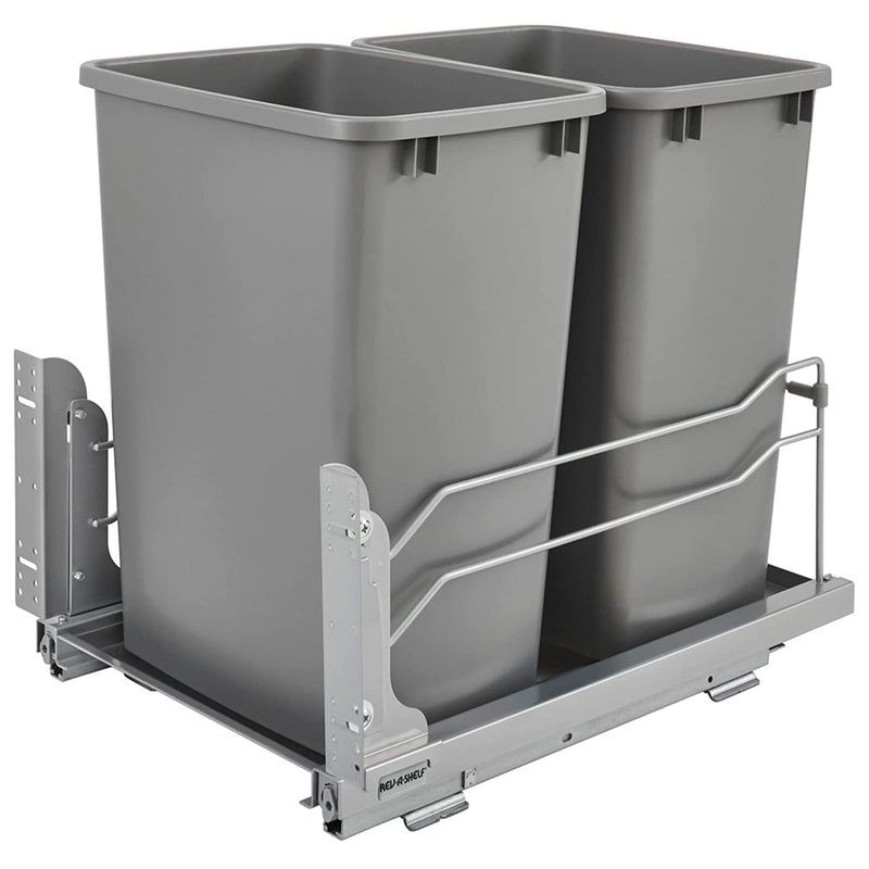 Rev-A-Shelf Double Pull-Out Under Mount Kitchen Waste Container Trash Cans with Soft-Close Slides, Silver