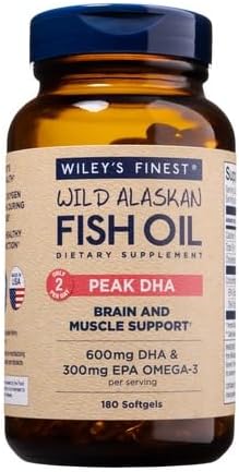 Wiley's Finest Wild Alaskan Fish Oil Peak DHA - 900mg EPA and DHA Omega-3s - 180 Softgels