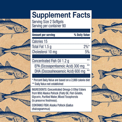 Wiley's Finest Wild Alaskan Fish Oil Prenatal DHA - 600mg DHA Omega-3s - 180 Softgels