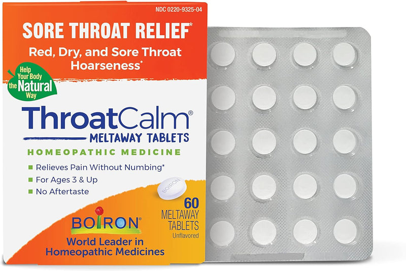 Boiron ThroatCalm Tablets for Pain Relief from Red, Dry, Scratchy, Sore Throats and Hoarseness - 60 Count