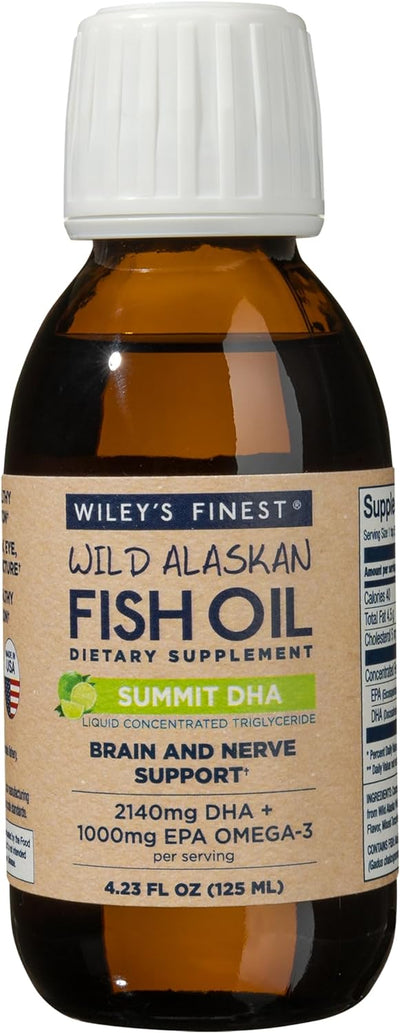 Wiley's Finest Wild Alaskan Fish Oil Summit DHA Liquid - 2140mg of DHA and 460mg of EPA Omega-3s - Citrus Flavored Liquid Supplement - 4.23 Oz
