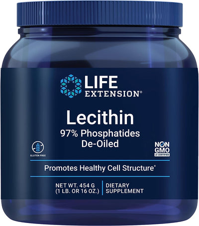 Life Extension Lecithin - 97% Phosphatides De-Oiled - Soy Based Vegan Lecithin Supplement Powder for Brain Health, Liver Health and Detox - Non-GMO, Gluten-Free, Vegetarian - 1 Pound (41 Serving)