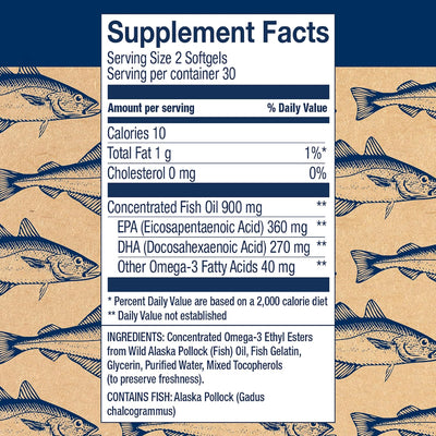 Wiley's Finest Wild Alaskan Fish Oil Easy Swallow Minis - Omega-3 Fish Oil Supplement for Adults and Kids - Double-Strength 630mg EPA and DHA Natural Supplement - 60 Mini Softgels