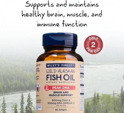Wiley's Finest Wild Alaskan Fish Oil Peak DHA - 900mg EPA and DHA Omega-3s - 60 Softgels