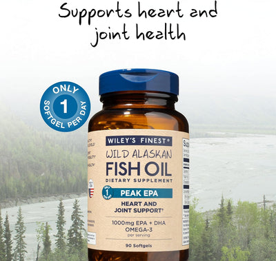 Wiley's Finest Wild Alaskan Fish Oil Peak EPA - Triple Strength Peak EPA and DHA - 1000mg Omega-3s, SQF-Certified - 90 Softgels