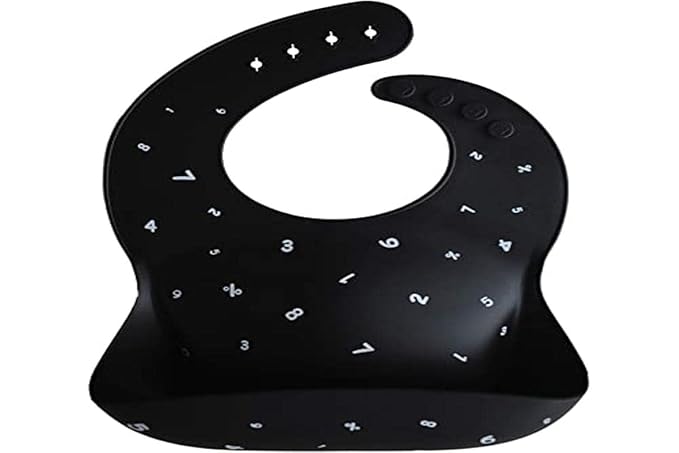 mushie Silicone Baby Bib Adjustable Fit Waterproof Bibs (Numbers Black)