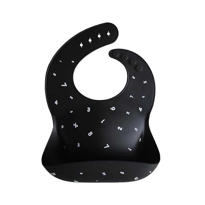 mushie Silicone Baby Bib Adjustable Fit Waterproof Bibs (Numbers Black)