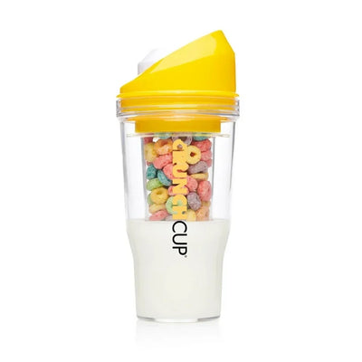 CrunchCup XL Yellow: Portable Plastic Cereal Cup for Breakfast on the Go, BPA-Free & Dishwasher-Safe