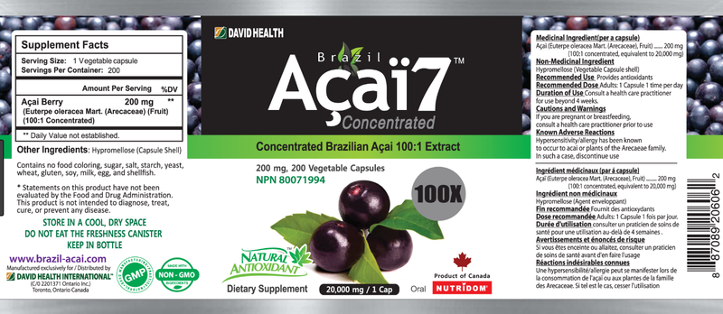 Nutridom Brazil Acai7 100x Caps 200mg 200 cap