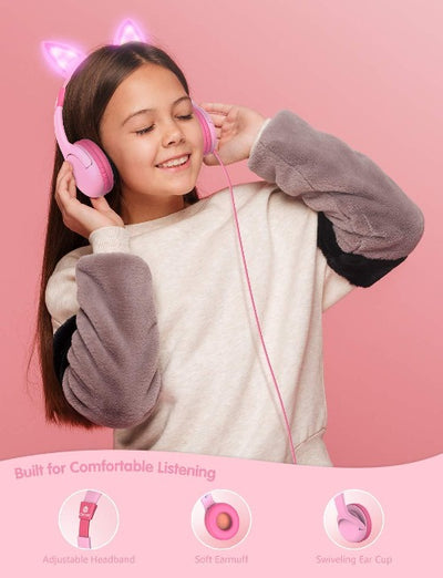 iClever Kids Headphones Girls Toddler Over Ear, LED