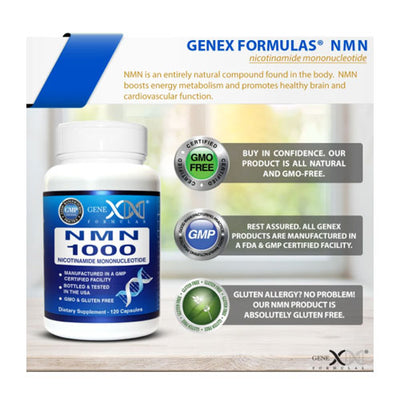 Genex Formulas NMN 1000mg Per Serving - Naturally Boost NAD+ Levels - 120 Capsules NMN Nicotinamide Mononucleotide Suuplement