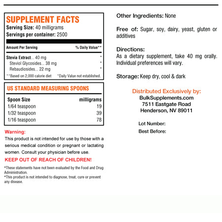 Bulk Supplements Stevia Extract Powder