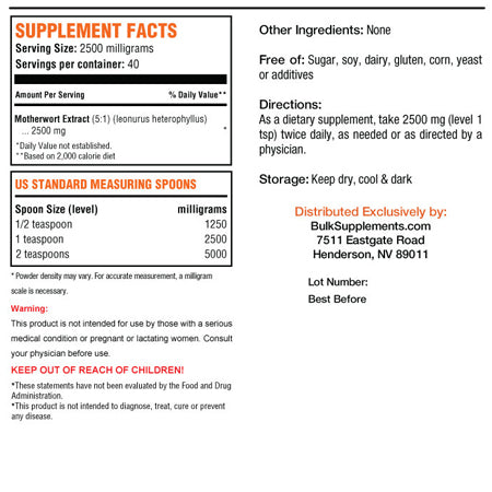 Bulk Supplements Motherwort Extract Powder (100 Grams)