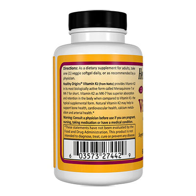Healthy Origins Vitamin K2 As MK-7, 100mcg - Veggie Gels